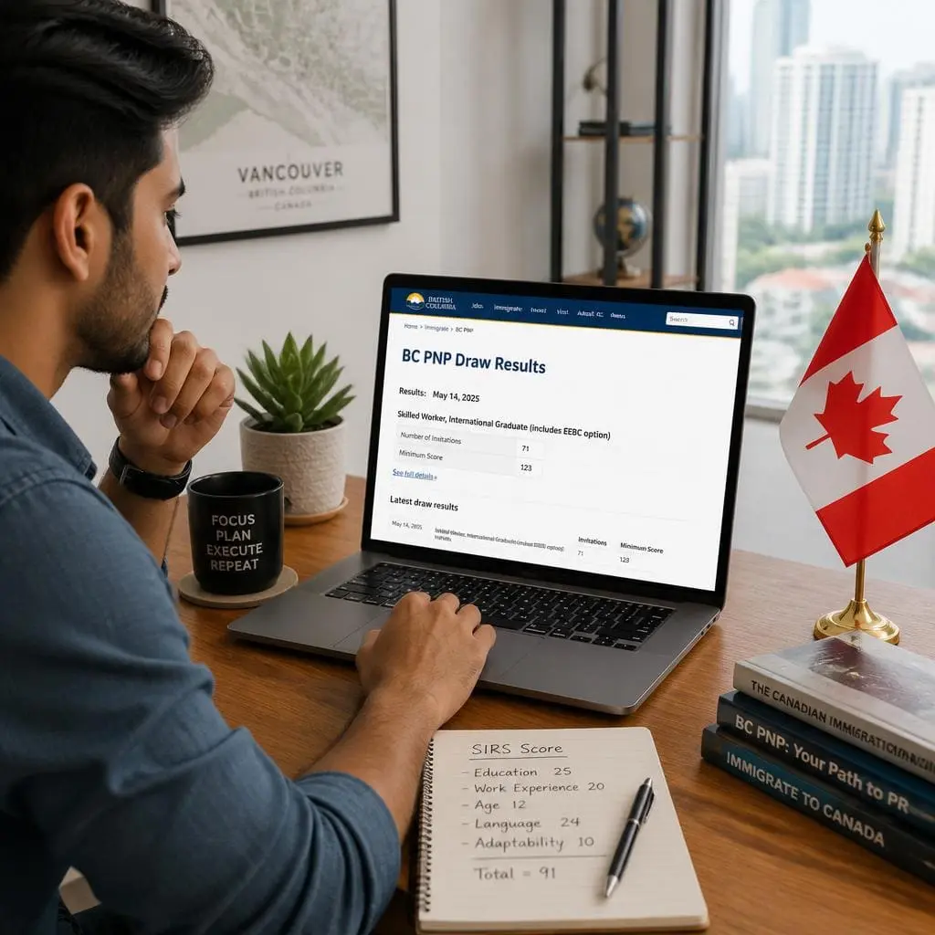 Applicant checking the latest BC PNP Draw results online.