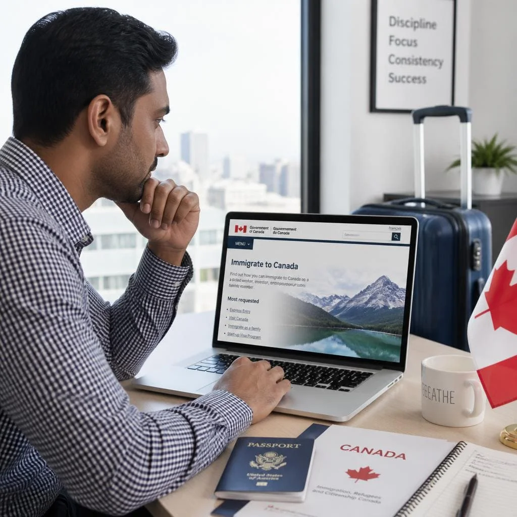 H-1B Visa to Canada immigration planning with passport and Canadian documents