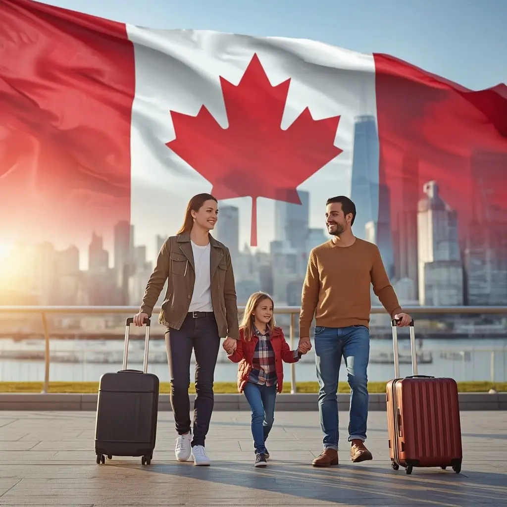 Family arriving in Canada after completing immigration process