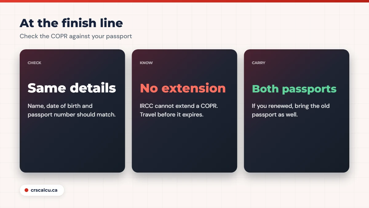 COPR and passport for Express Entry checks before travel